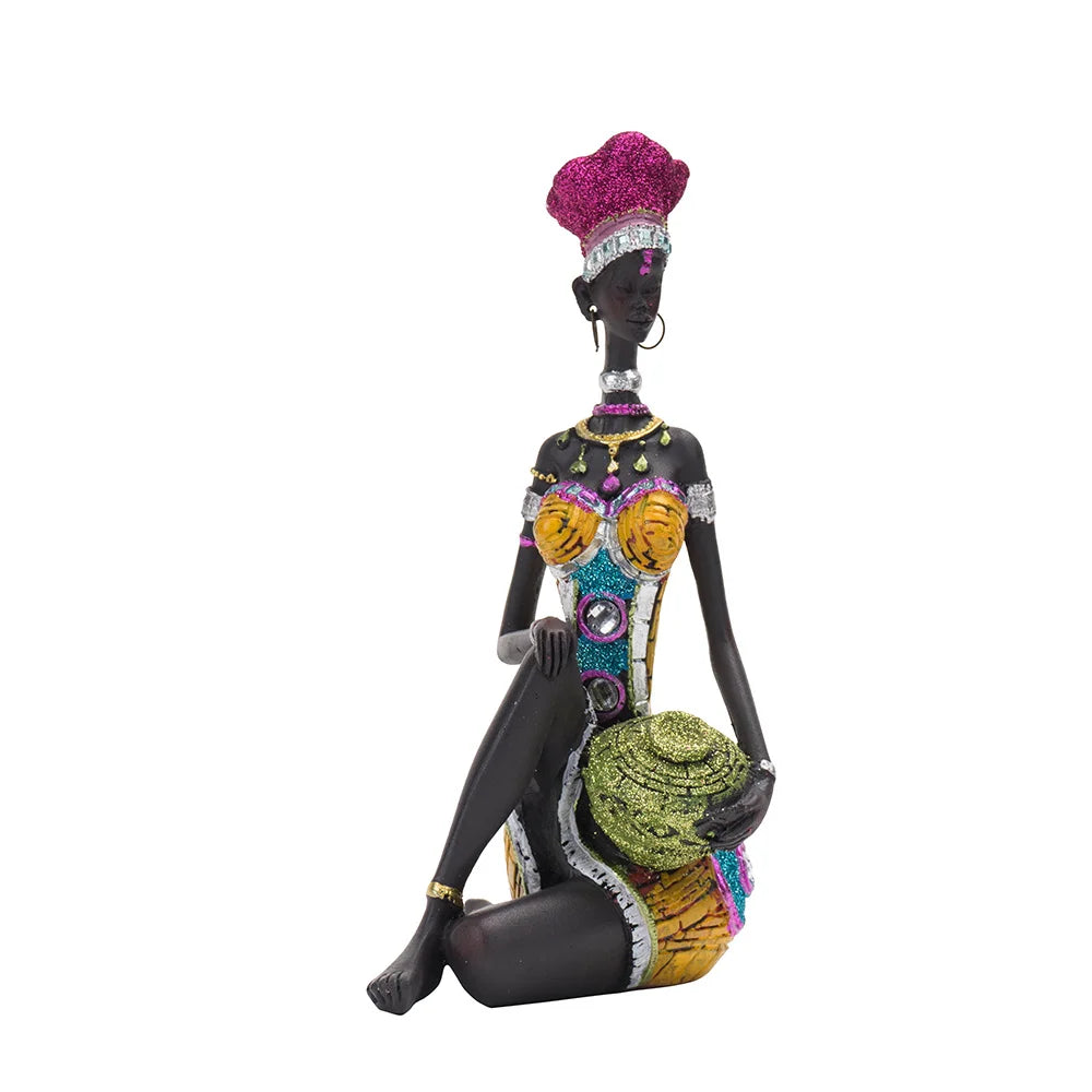 RAKKS Abstract African Black Women Sculpture Decoration Home Wine Cabinet Model Room Coffee Shop Resin Crafts