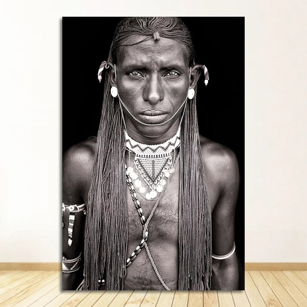Black and White African Women Man Living Room Canvas Painting Wall Pictures Quadro Cuadros Wall Art Portrait Home Decoration