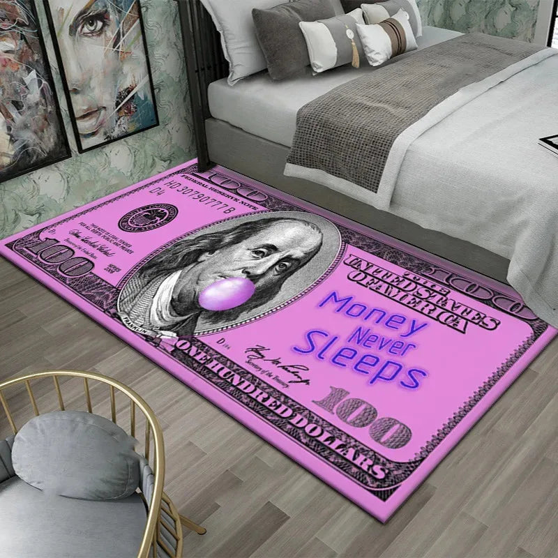 VIKAMA Creative Dollar Printed Carpet Anti-Slip Bedroom Side Rug Easy to Clean Game Room Dormitory Floor Mat Home Decoration