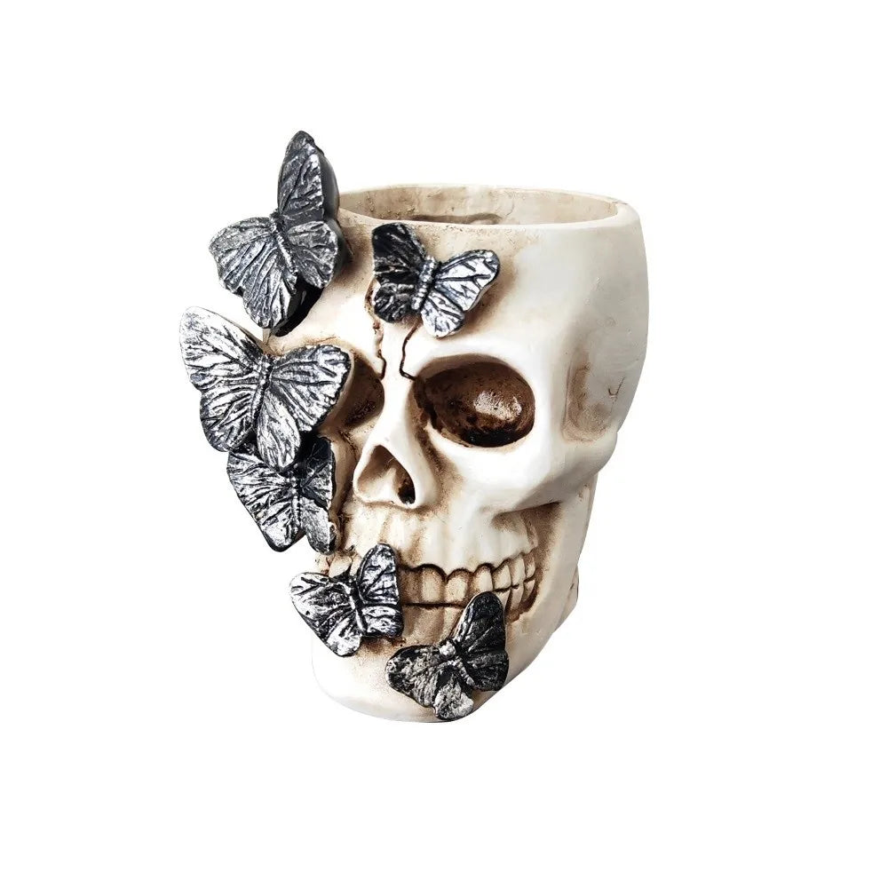 Gothic Butterfly Skeleton Statue Funny Home Decorations Flower Pot Vase Large Capacity Halloween Skull Ornaments Home