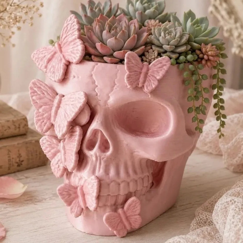 Gothic Butterfly Skeleton Statue Funny Home Decorations Flower Pot Vase Large Capacity Halloween Skull Ornaments Home