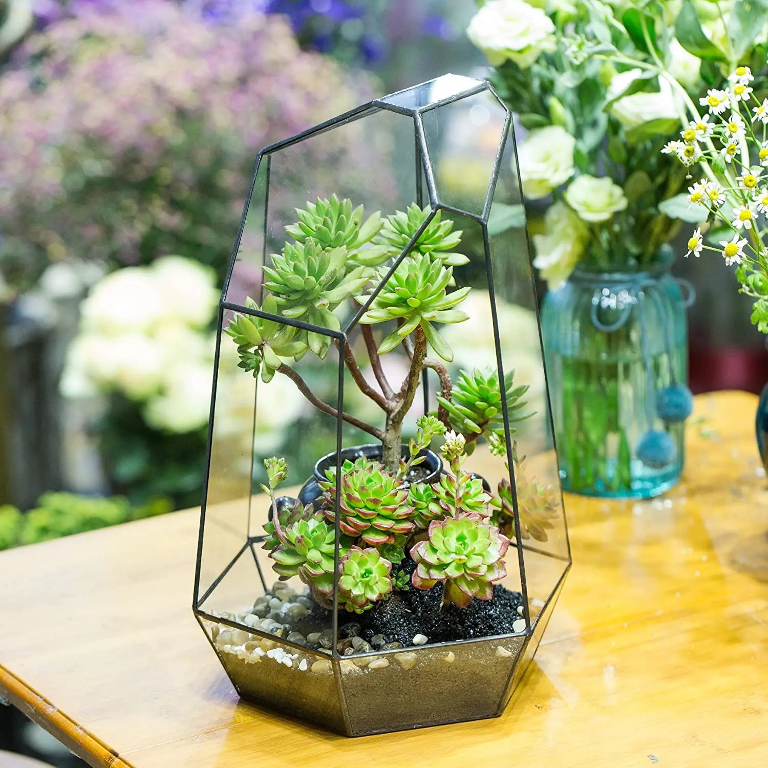Home Garden Decoration Glass Planter Handmade Irregular Large Flower Pot 16inches Tall Geometric Glass Terrarium or Air Plants