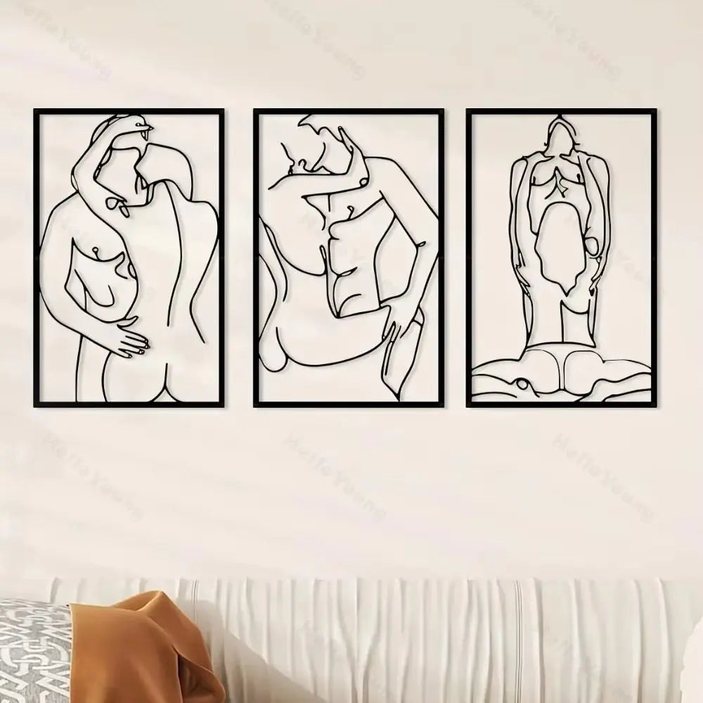 CIFBUY Romantic Couple Metal Wall Art Set Iron Abstract Line Drawing Silhouette Decor Modern Bedroom Home Hanging Ornament
