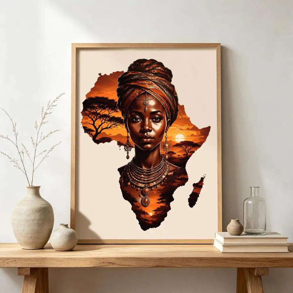 African Woman Map Silhouette Print Poster Modern and Elegant Wall Stickers for Home Decor Living Room Dormitory Wall Art