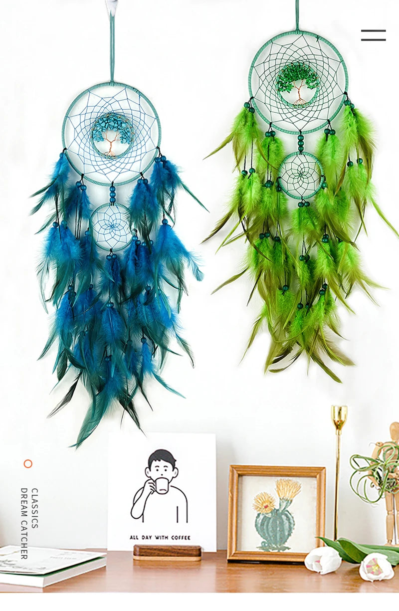 Dream Catcher Living Room Hanging Ornaments Crystal Tree of Life Hand-woven Wind Chimes Birthday Festival Gifts Home Decorations