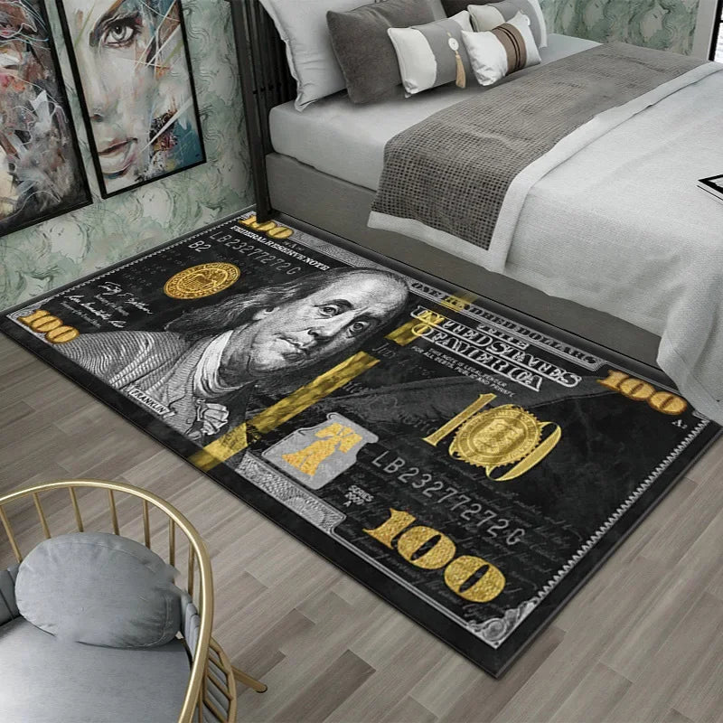 VIKAMA Creative Dollar Printed Carpet Anti-Slip Bedroom Side Rug Easy to Clean Game Room Dormitory Floor Mat Home Decoration