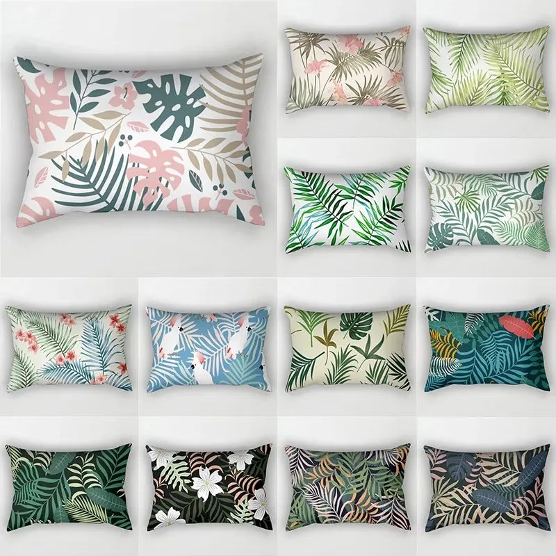 30X50cm Green Tropical Leaf Pattern Printing Decorative Living Room Backrest Home Furnishing Polyester Rectangular Pillowcase