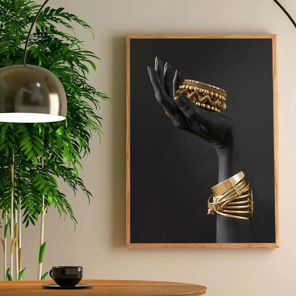 1PC Modern Black Gold African Woman Portrait Poster Paper Print Home Living Room Bedroom Entrance Bar Restaurant Cafe Art