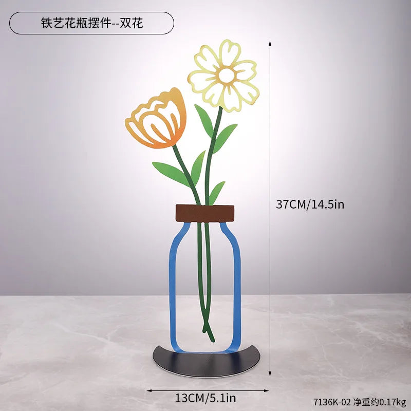 Nordic Iron Art Hollow Flower Vase Metal Line Craft Home Decor Atmosphere Ornament