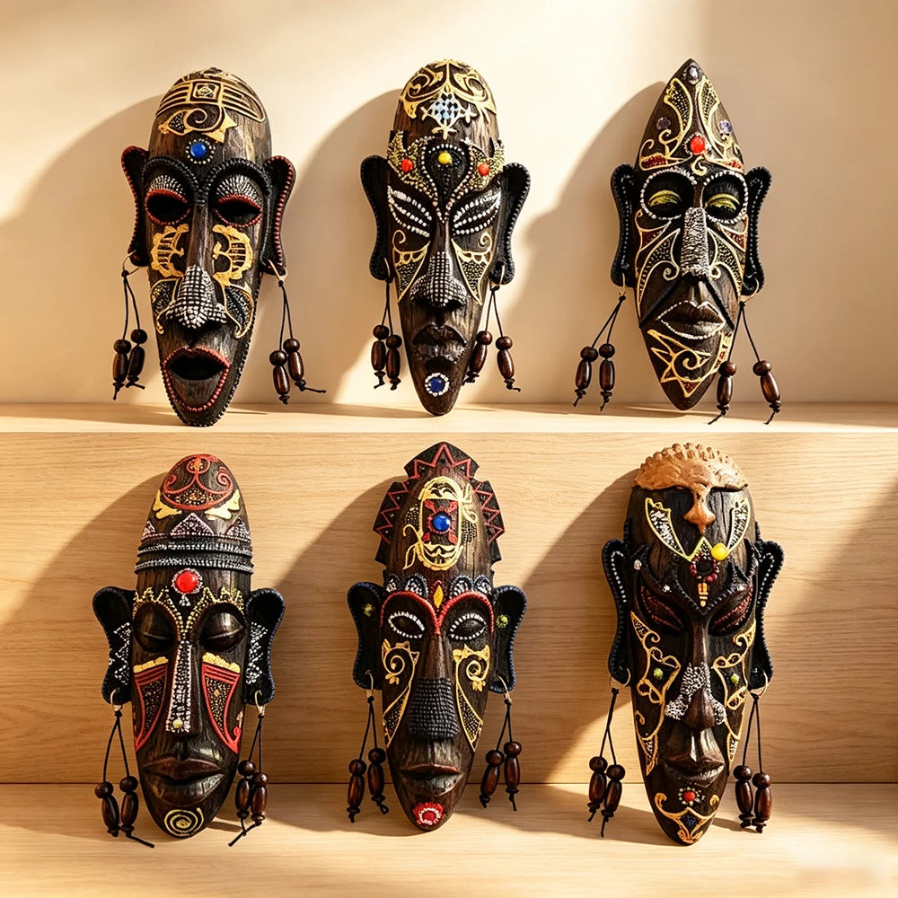 1pc, African Style Hanging Decorations, South Africa Mask Pendant, Handmade Painted Resin Craft, Restaurant Bar Wall Decoration