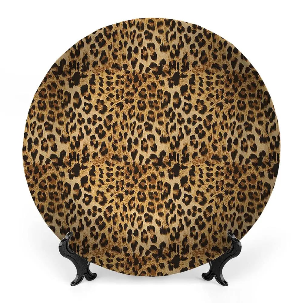 Leopard Print Porcelain Plate, African Pattern Print Ceramic Wall Hanging Decor Accessory for Dining Table Tabletop Home Decor