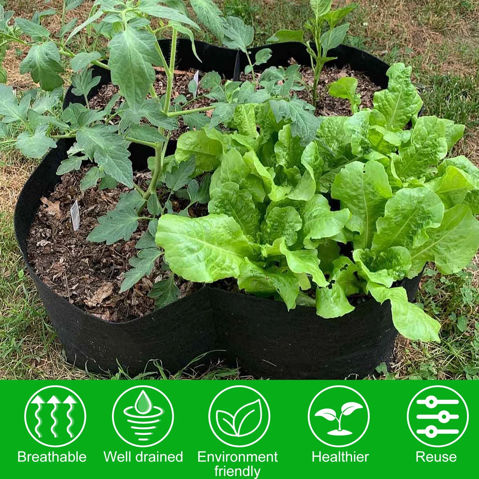4/8 Grids Garden Raised Planting Bed Fabric Raised Garden Bed Square Felt Garden Flower Grow Bag Vegetable Planter Pot
