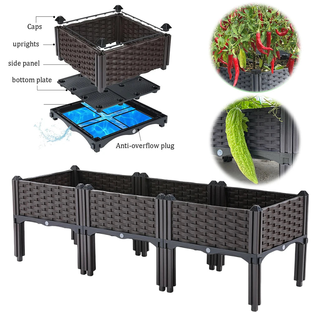 Plastic Planting Container with Legs Raised Planter with Drainage Holes Raised Bed for Patio Flower Fruit Herb Vegetable Growing