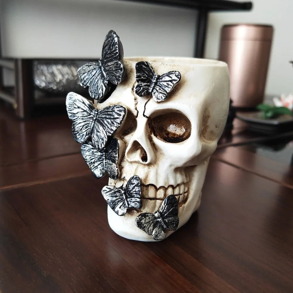Gothic Butterfly Skeleton Statue Funny Home Decorations Flower Pot Vase Large Capacity Halloween Skull Ornaments Home