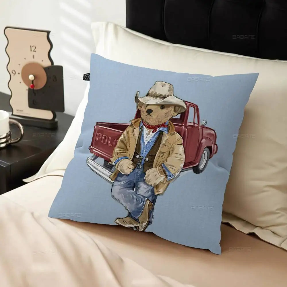 Cute Teddy Bear Happy Pillow Gifts Home Office Furnishings Bedroom Sofa Car Cushion Cover Case 45x45cm