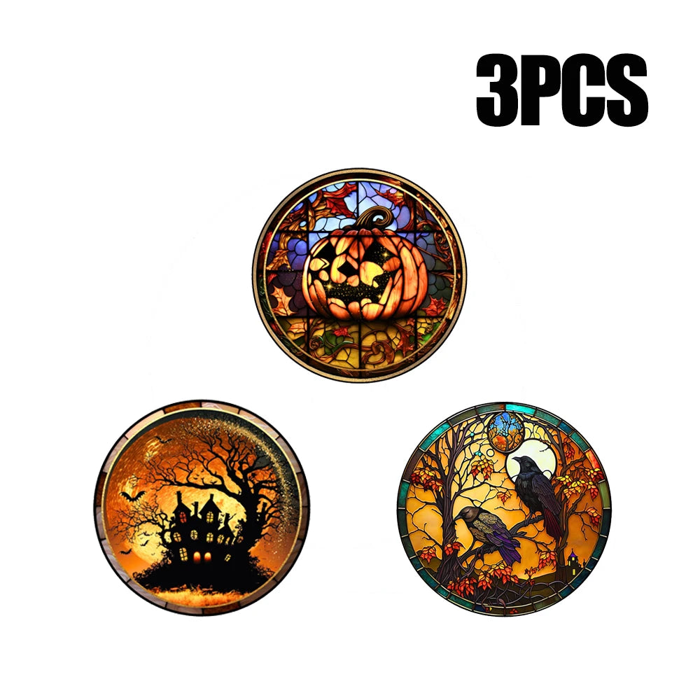 Halloween PVC Static Glass Stickers Scary Castle Cat Glass Stickers Non Adhesive Removable Party Home Decorations