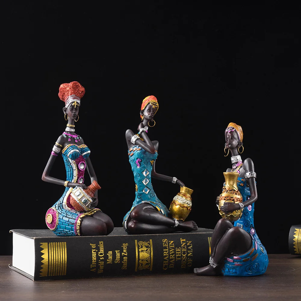 RAKKS Abstract African Black Women Sculpture Decoration Home Wine Cabinet Model Room Coffee Shop Resin Crafts