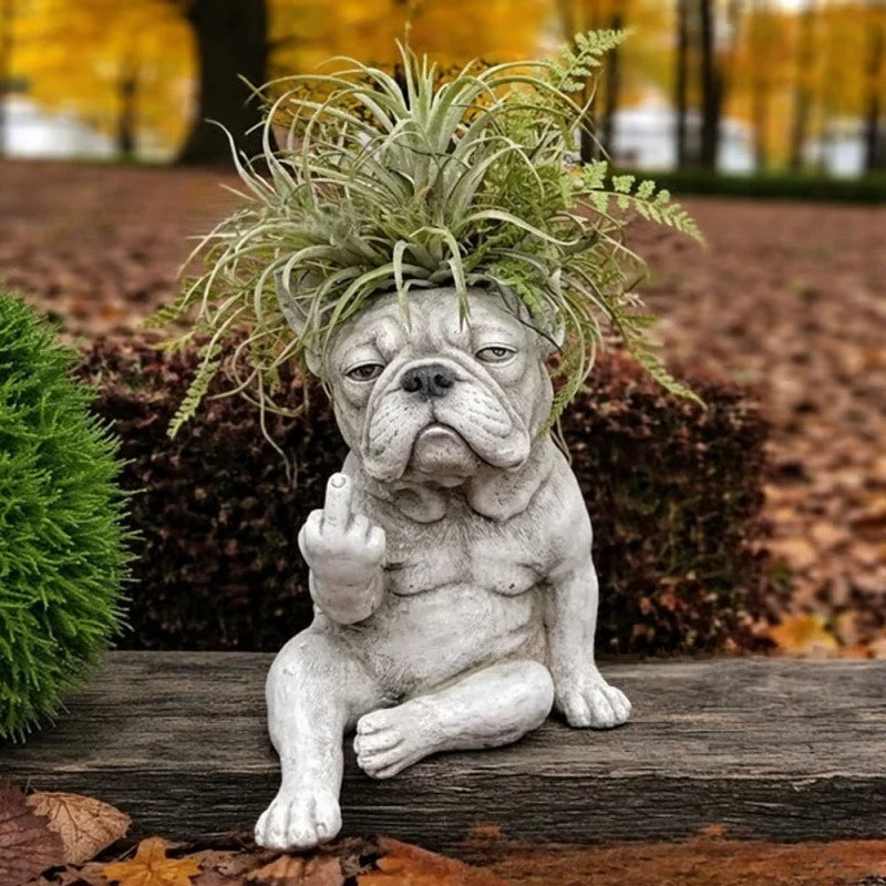 Grumpy French Bulldog Resin Planter Outdoor Garden Lawn Desktop Decor Creative Flower Pot Art Craft Ornament Gift