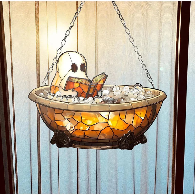 Halloween Ghost Reading Book Hanging Decor Acrylic Window Hanging Ornament Garden Decoration Props Halloween Party Decoration