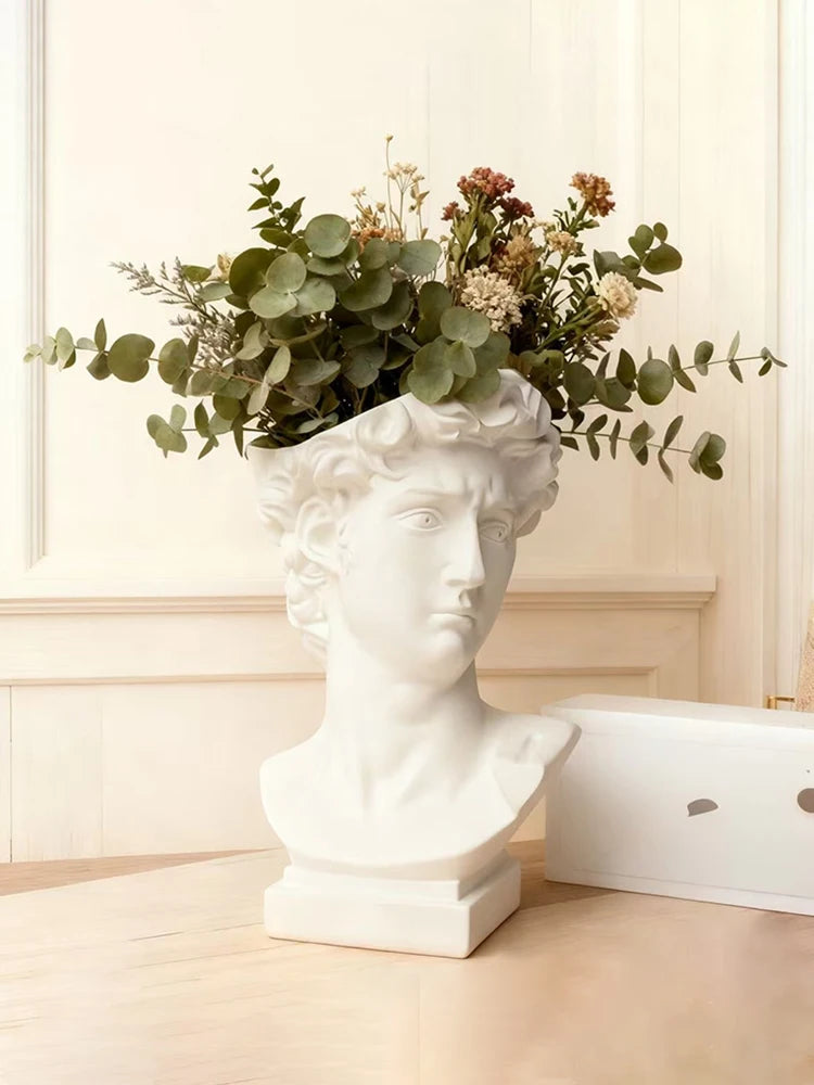 David Art Statue Flowerpot for Inserting Dried Flowers and Simulating Flowers Home Living Room Bedroom Decoration Gift