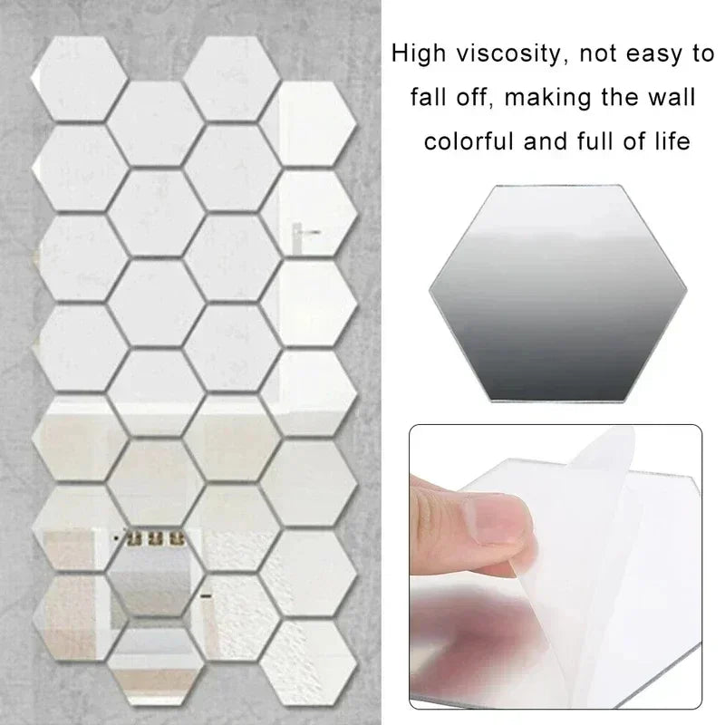 Hexagon Acrylic Mirror Wall Sticker Acrylic Adhesive Gold Silver Mosaic Tiles Removable DIY Bedroom Bathroom (5pcs)