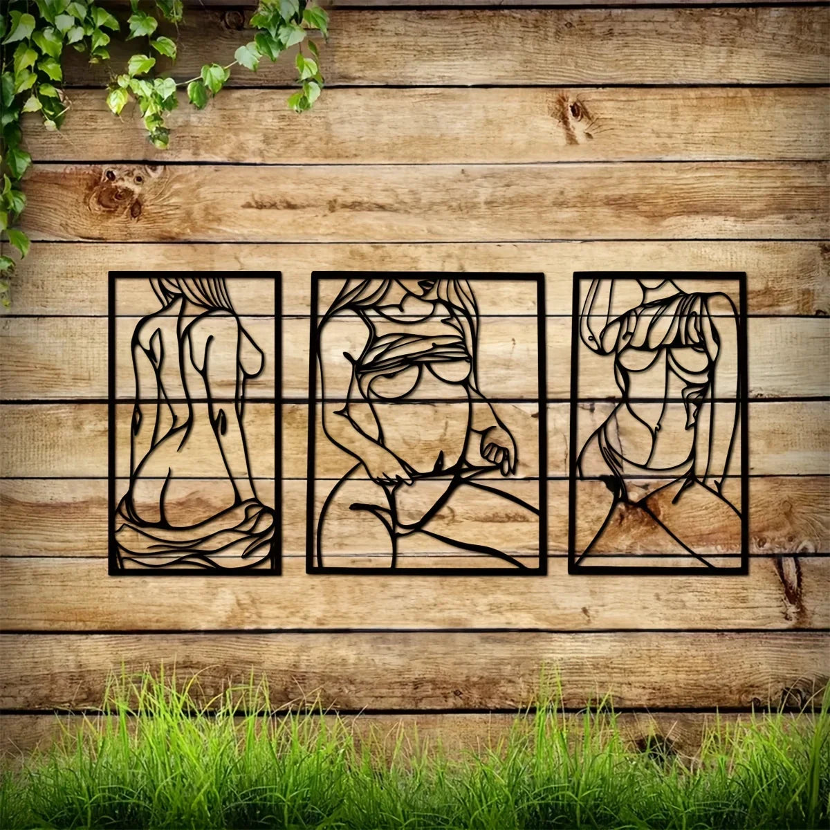 1pc Metal Art Wall Decor, Black Female Body in Frame, Hanging Steel Bathroom Decoration, Iron Set Large Wall Art Sticker