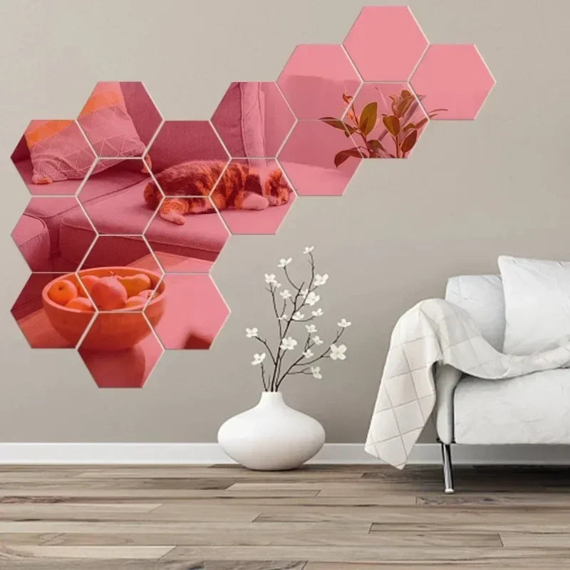 Hexagon Acrylic Mirror Wall Sticker Acrylic Adhesive Gold Silver Mosaic Tiles Removable DIY Bedroom Bathroom (5pcs)