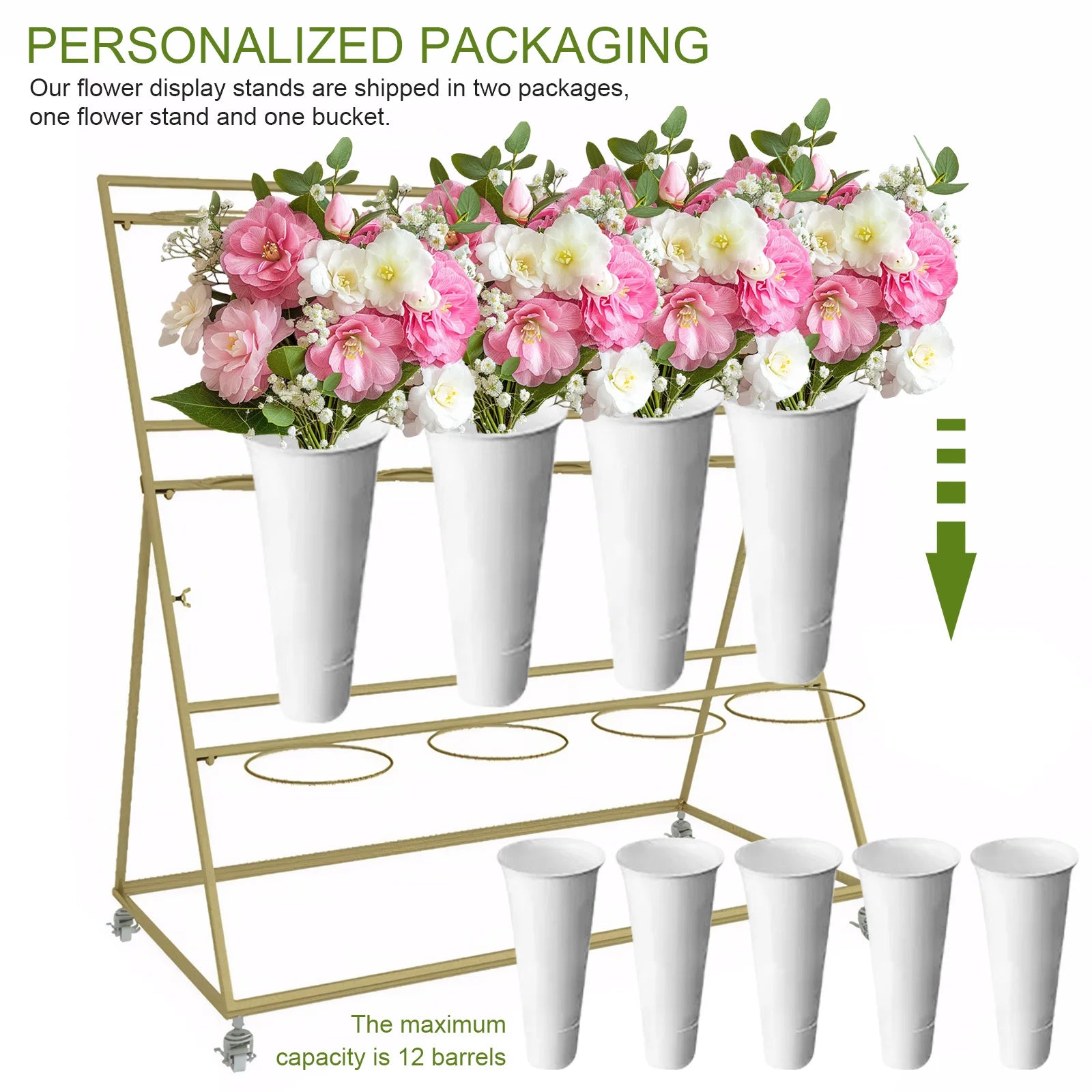 12 PCS Flower Display Stand Buckets White Plastic Flower Pots Large Capacity Plant Planter for Home Patio Balcony Garden
