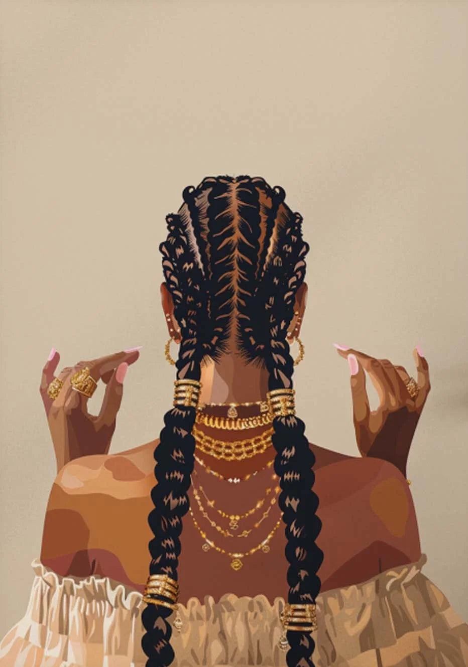 African American Black Woman Poster Cool Girl Hairstyle and Gold Jewelry Canvas Painting Wall Art for Living Room Home Decor