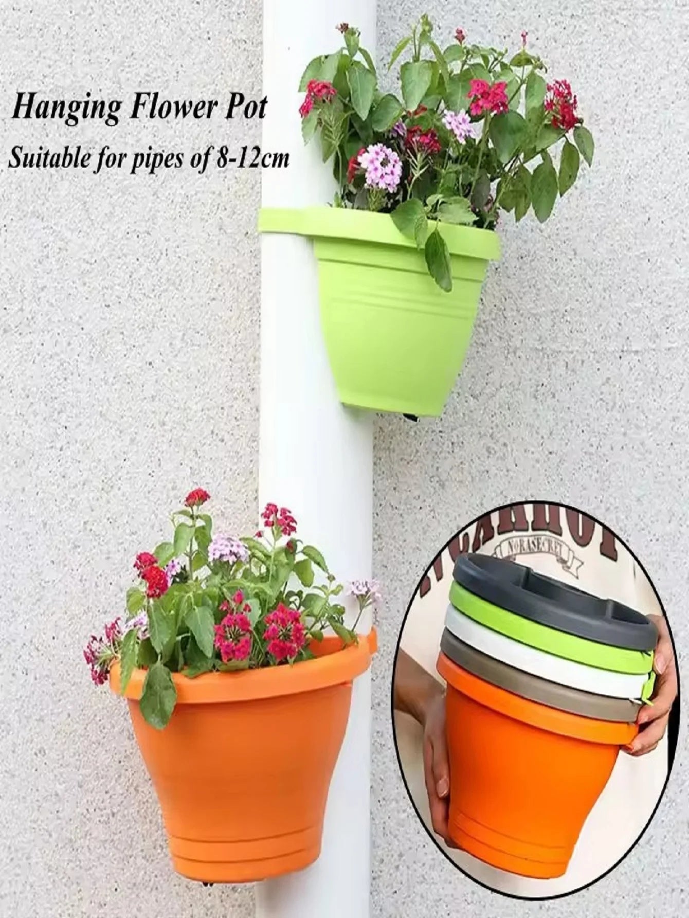 Hanging Flower Pot Creative Basket Storage Gutter Downspout Flowerpot Indoor Useful Railing Hanging Planter Plastic Flower Pot