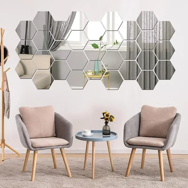 Hexagon Acrylic Mirror Wall Sticker Acrylic Adhesive Gold Silver Mosaic Tiles Removable DIY Bedroom Bathroom (5pcs)