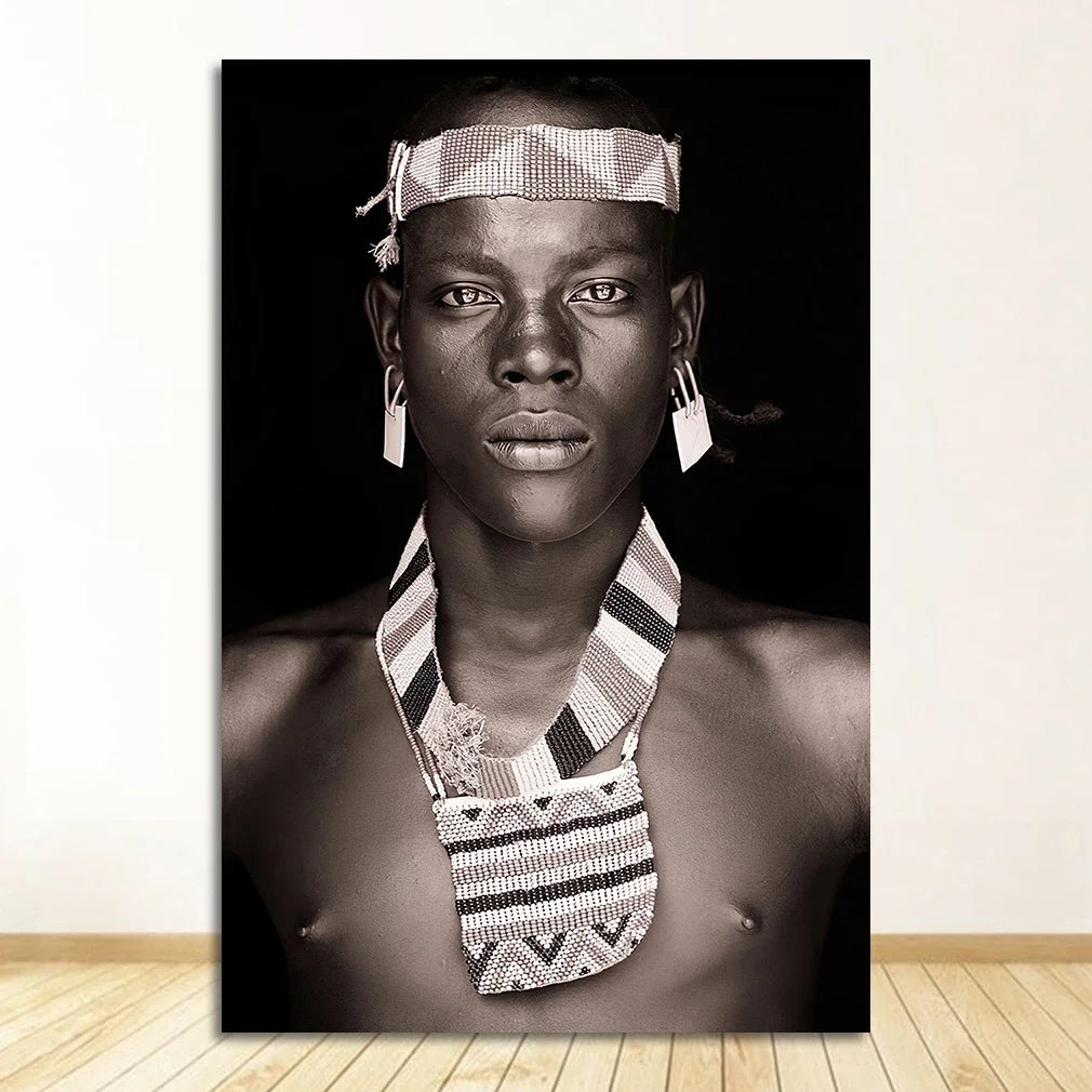 Black and White African Women Man Living Room Canvas Painting Wall Pictures Quadro Cuadros Wall Art Portrait Home Decoration