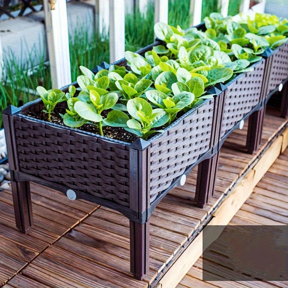 Plastic Planting Container with Drainage Holes Raised Bed Elevated Propagation Box for Patio Flower Fruit  Vegetable Growing