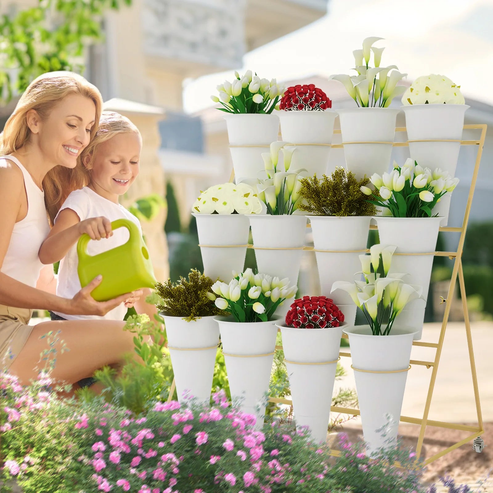 12 PCS Flower Display Stand Buckets White Plastic Flower Pots Large Capacity Plant Planter for Home Patio Balcony Garden