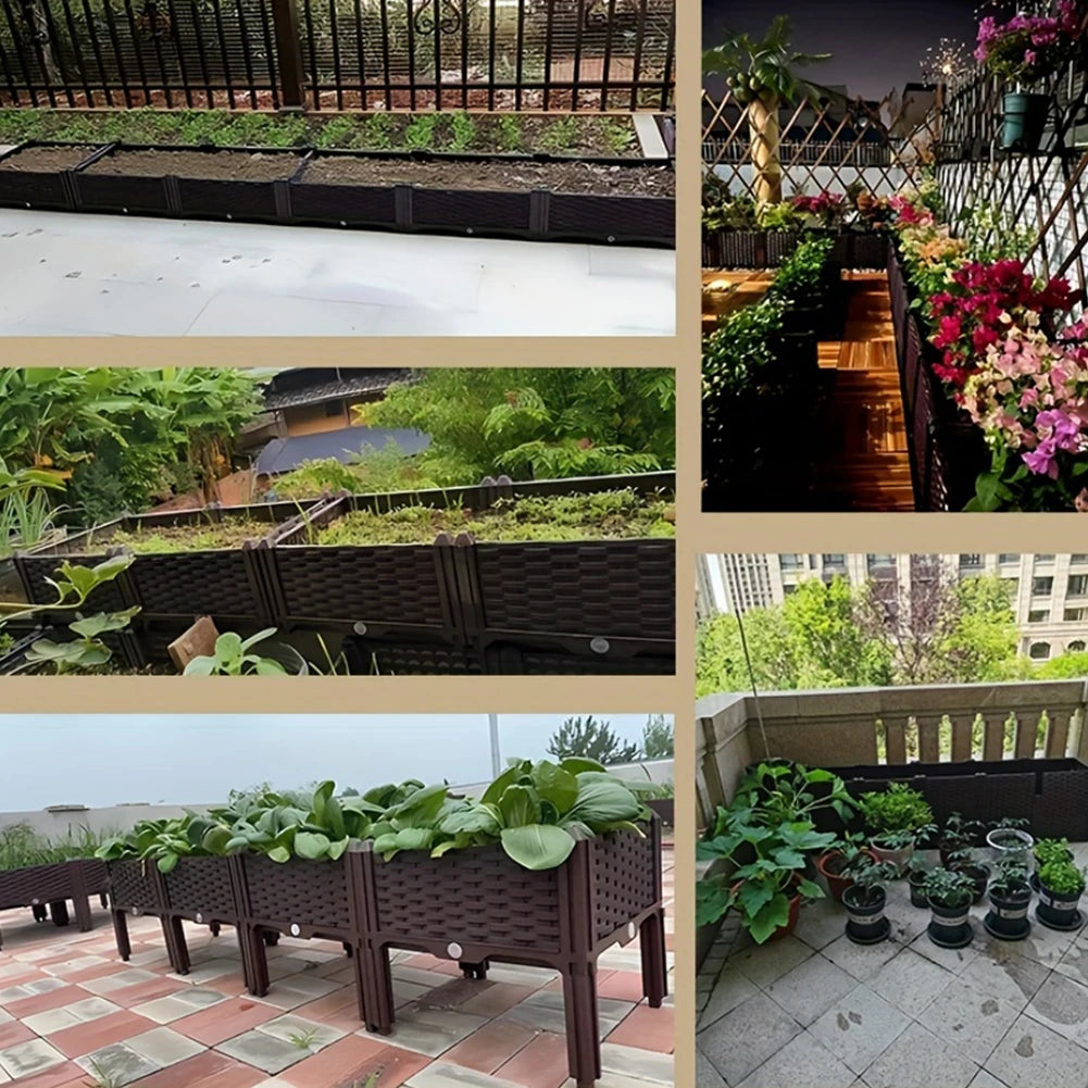 Plastic Planting Container with Drainage Holes Raised Bed Elevated Propagation Box for Patio Flower Fruit  Vegetable Growing