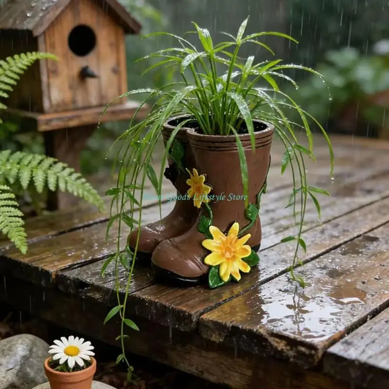 E74E Boot Planter Decorative Planter Boot Design Flower Pot Gardens Home Decors Gift
