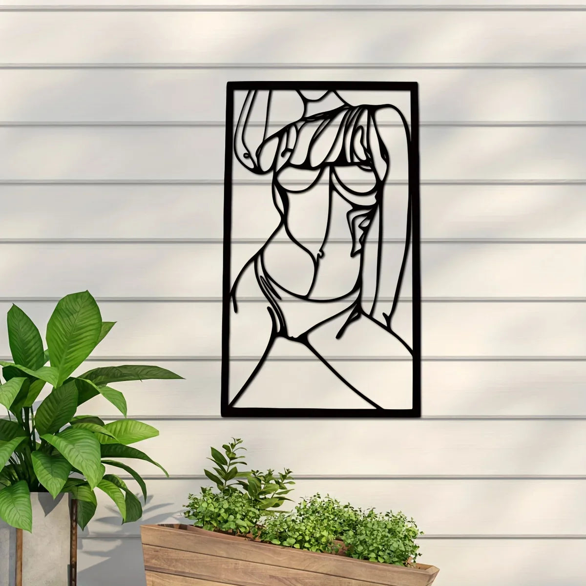 1pc Metal Art Wall Decor, Black Female Body in Frame, Hanging Steel Bathroom Decoration, Iron Set Large Wall Art Sticker