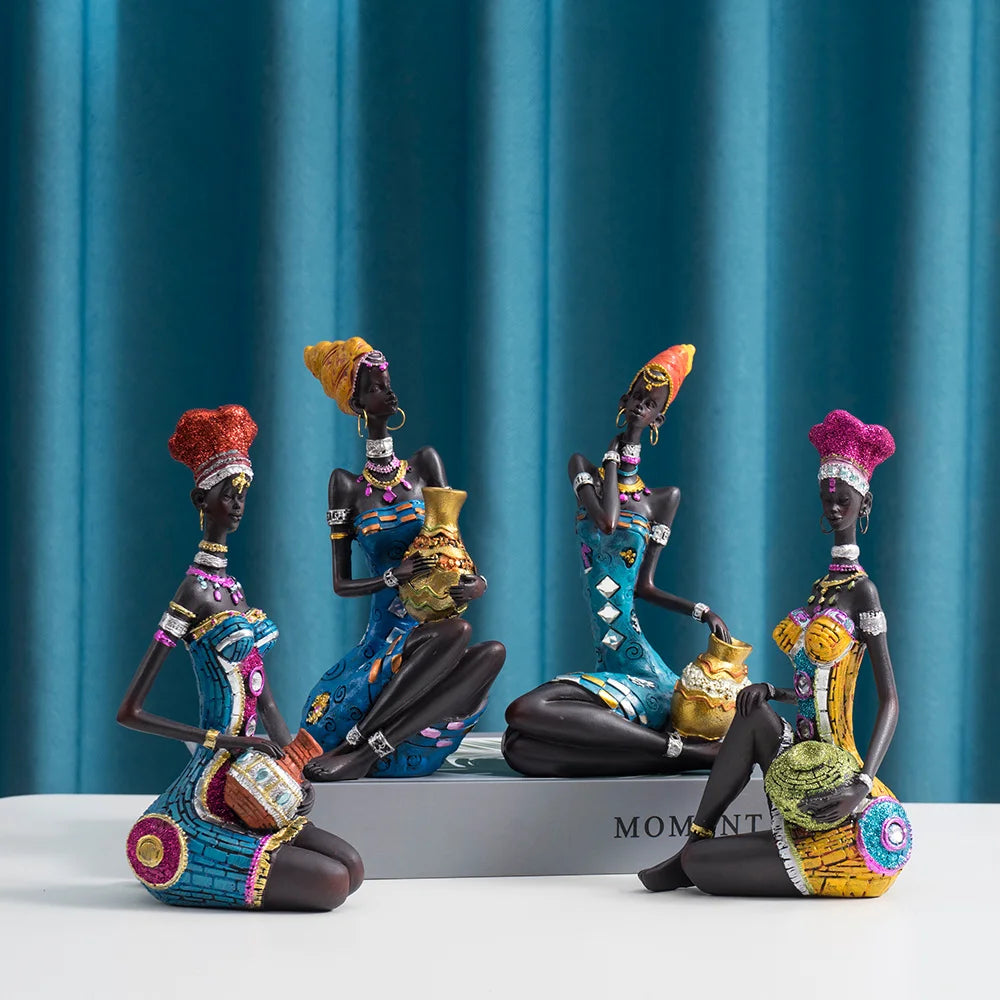 RAKKS Abstract African Black Women Sculpture Decoration Home Wine Cabinet Model Room Coffee Shop Resin Crafts