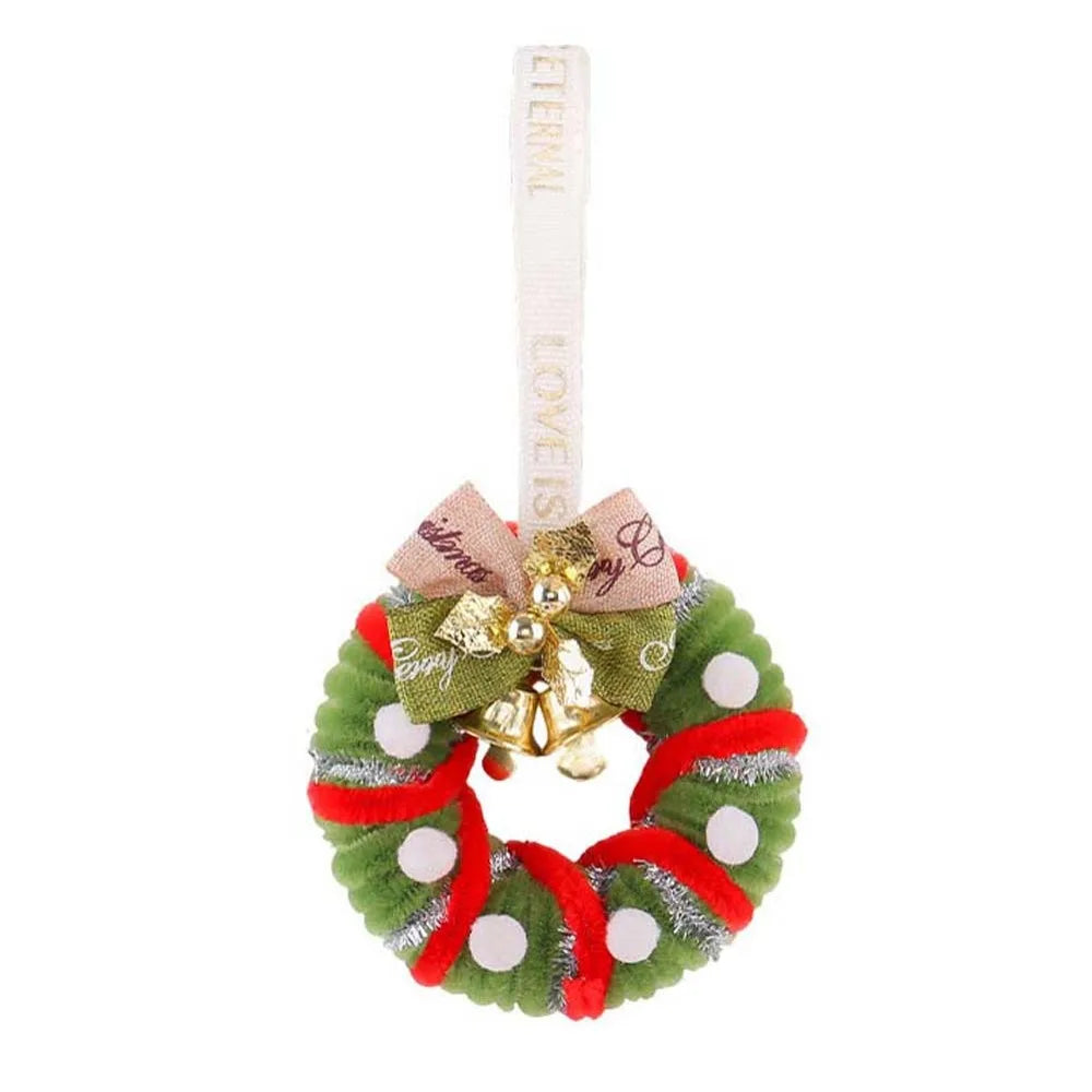 Small Size Christmas Mini Wreath Vibrant Colors Handmade Craft Holiday Hanging Pendant Bow Ribbon Lightweight