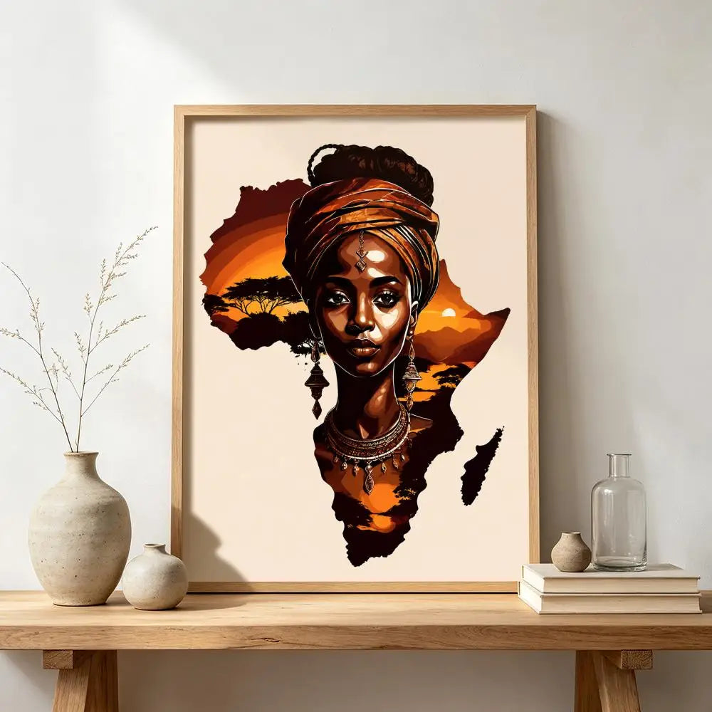 African Woman Map Silhouette Print Poster Modern and Elegant Wall Stickers for Home Decor Living Room Dormitory Wall Art