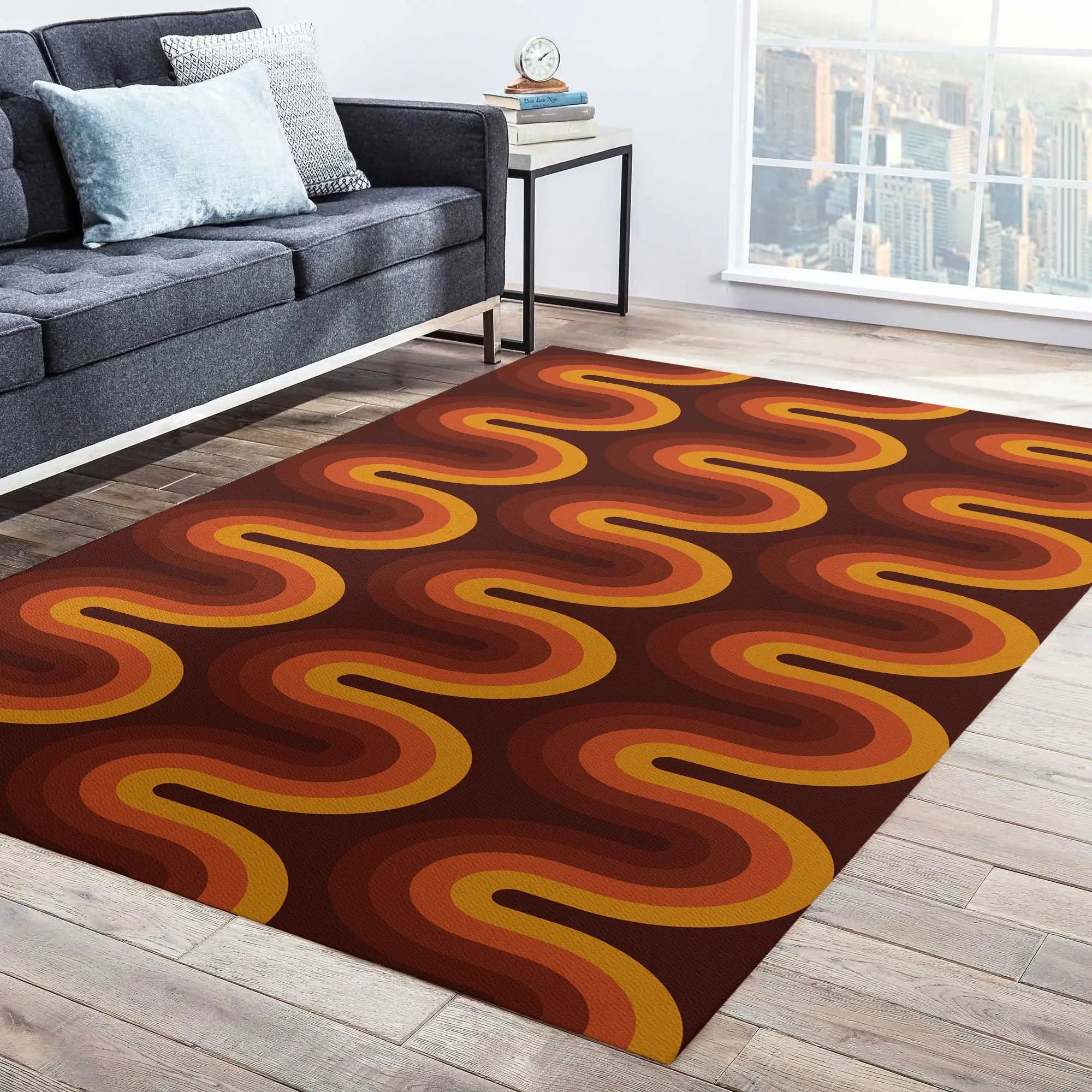 Brown Groovy Retro 70s Area Rug Brown Orange Geometric Rug Groovy Dorm Decor Tangerine Mid Century Rug Retro Home Decor