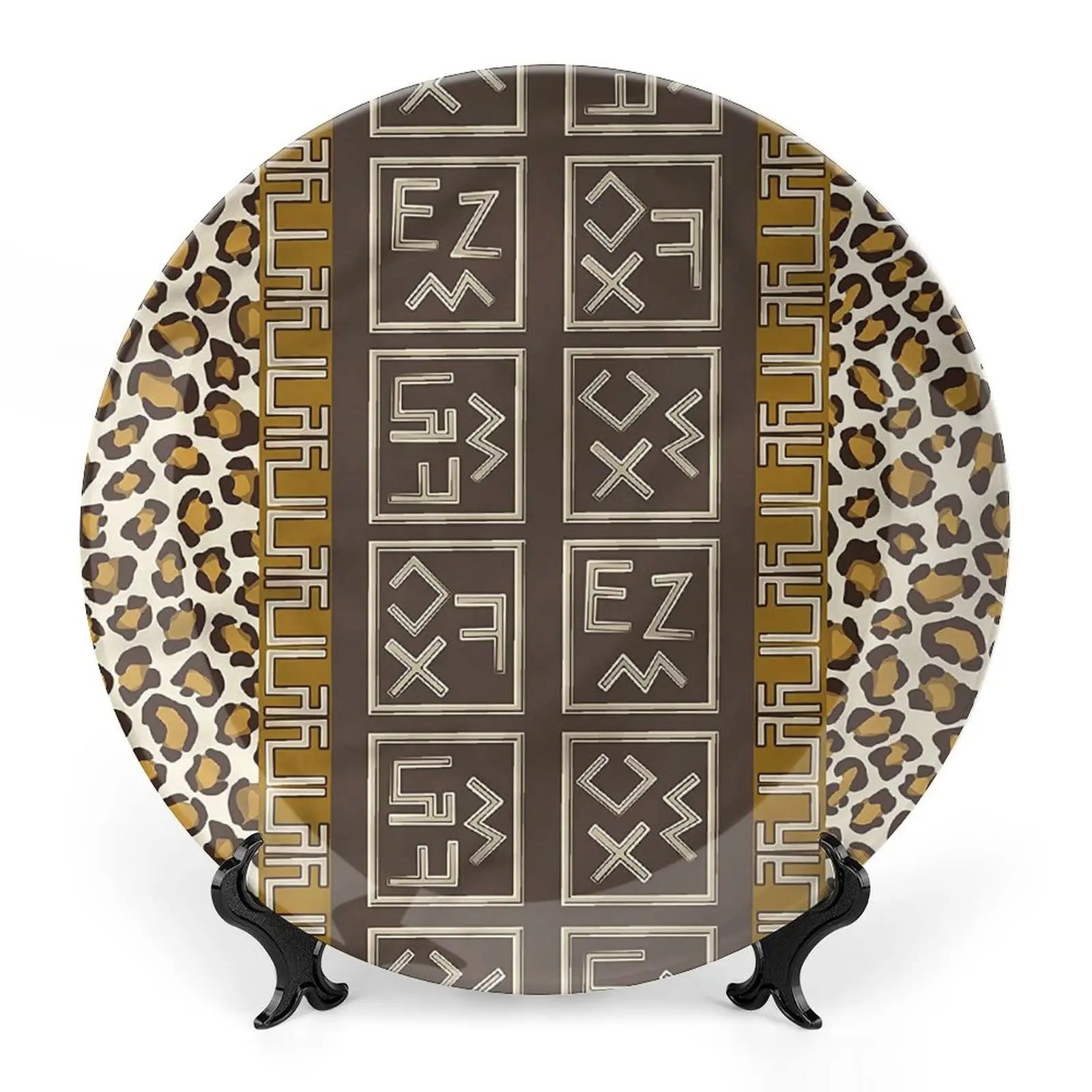 Leopard Print Porcelain Plate, African Pattern Print Ceramic Wall Hanging Decor Accessory for Dining Table Tabletop Home Decor