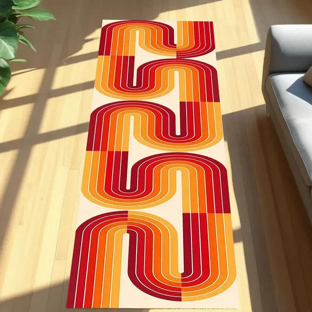 Retro Wave Runner Rug with Orange and Brown Swirl Rug Funky Mid Century Modern Carpet 70s Aesthetic Hallway Floor Decor for Home