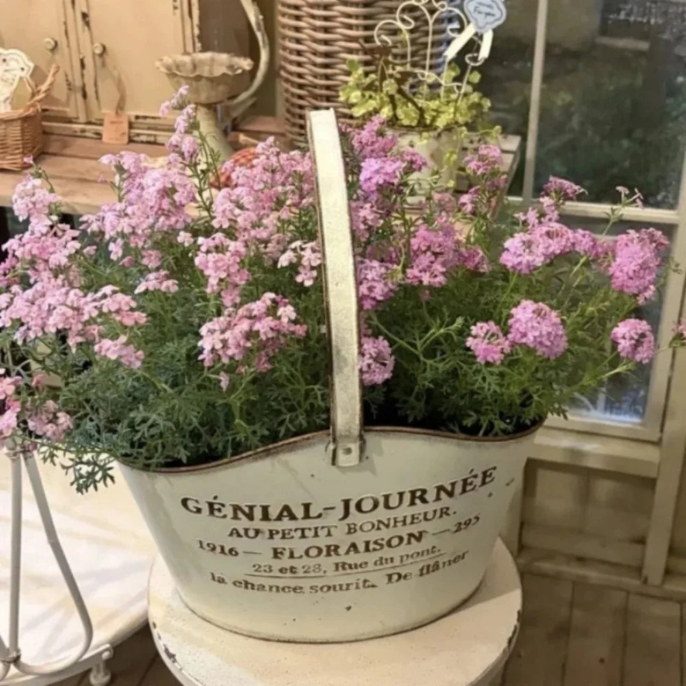 Metal Ironwork Flower Basket Home Furnishings Courtyard Tool Storage Hanging Basket Garden Balcony European Retro Style Decorate