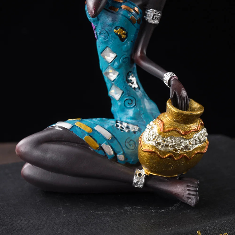 RAKKS Abstract African Black Women Sculpture Decoration Home Wine Cabinet Model Room Coffee Shop Resin Crafts
