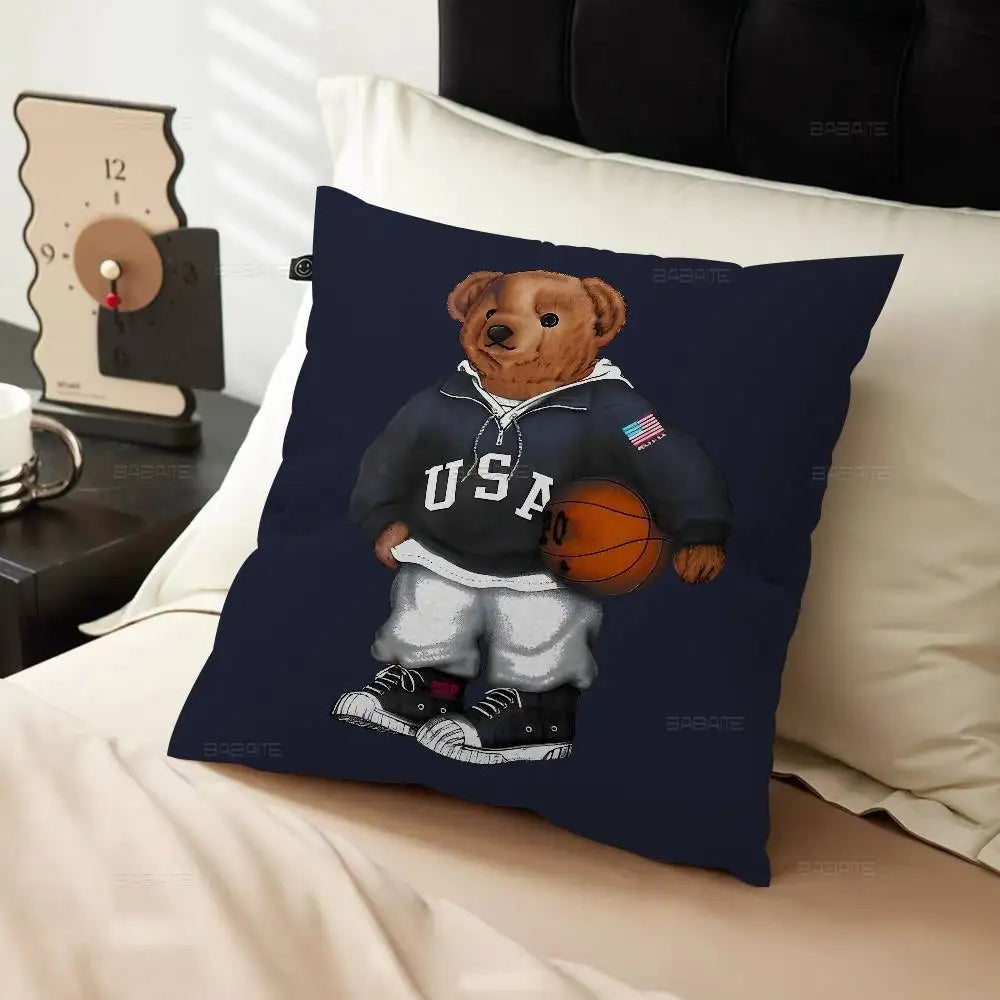 Cute Teddy Bear Happy Pillow Gifts Home Office Furnishings Bedroom Sofa Car Cushion Cover Case 45x45cm