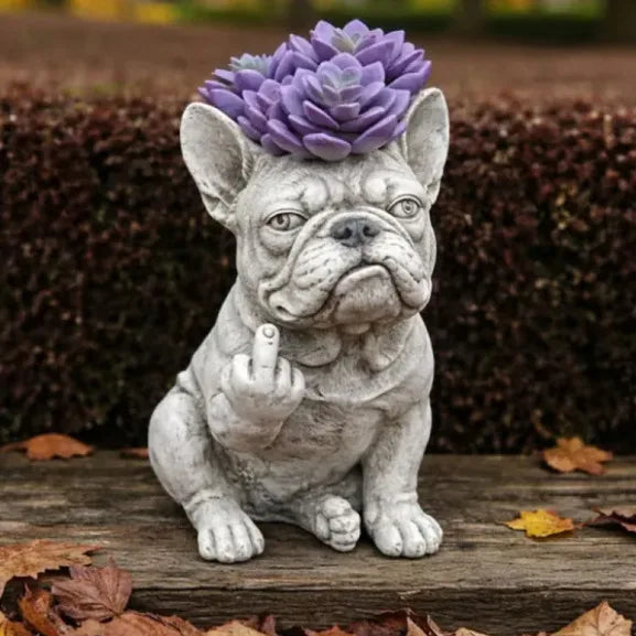 Funny Attitude Dog Planter, French Bulldog Resin Flower Pot for Indoor Outdoor Garden Ornament