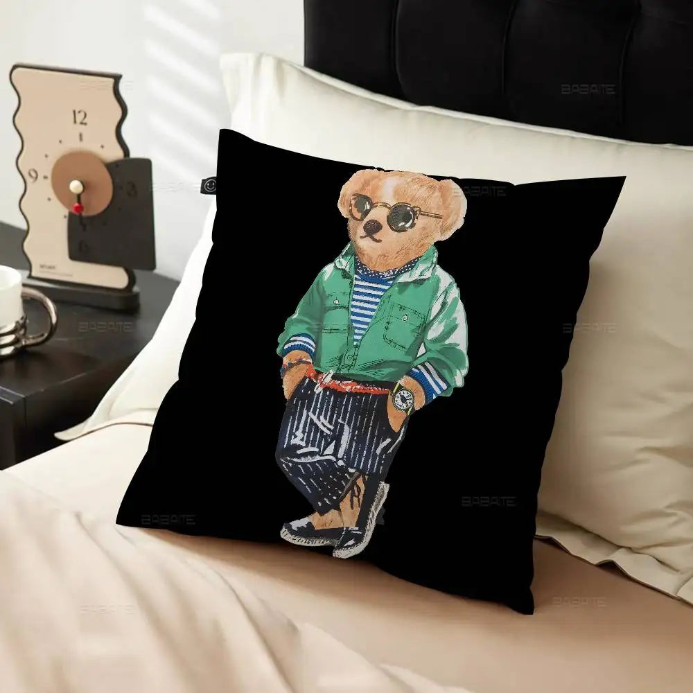 Cute Teddy Bear Happy Pillow Gifts Home Office Furnishings Bedroom Sofa Car Cushion Cover Case 45x45cm