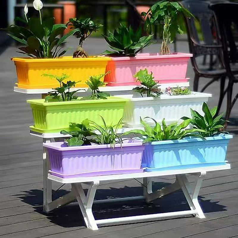 Breathable Plastic Rectangular Flowerpots 1Set Vegetable Planters For Balcony Indoor Gardening Plant Pot Home Garden Decor