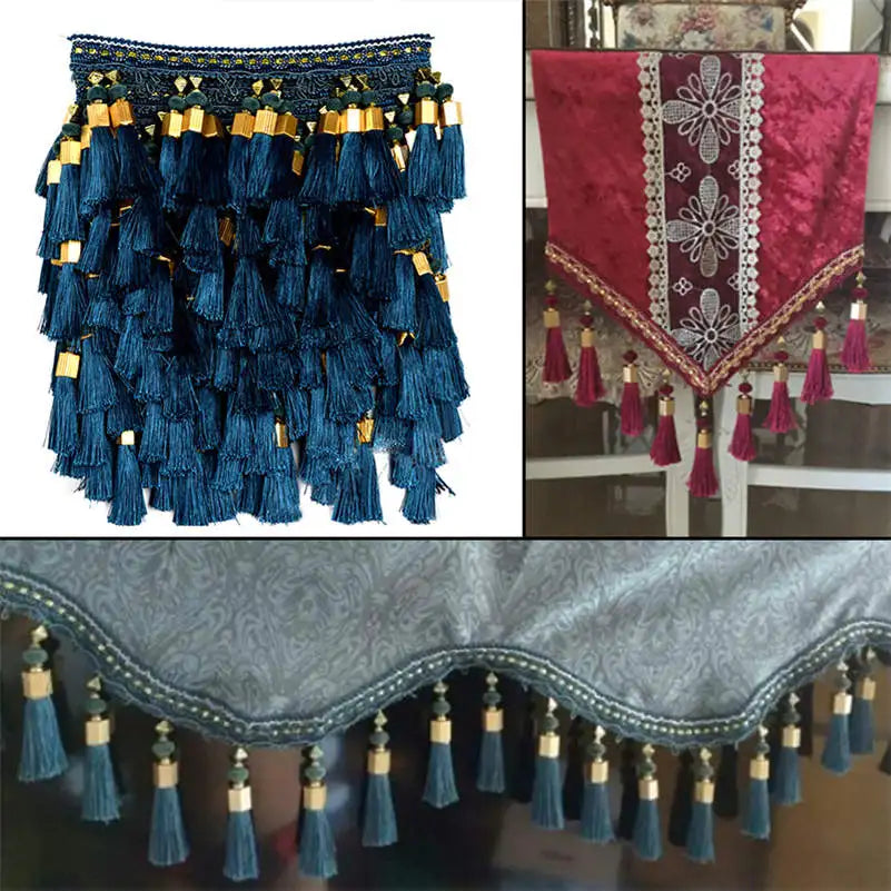 2/3/5M Tassel Fringe Edging Trim Curtains Tassel Trim Lace Sewing Crafts Cushions Furnishings Upholstery Home Funiture DIY Decor